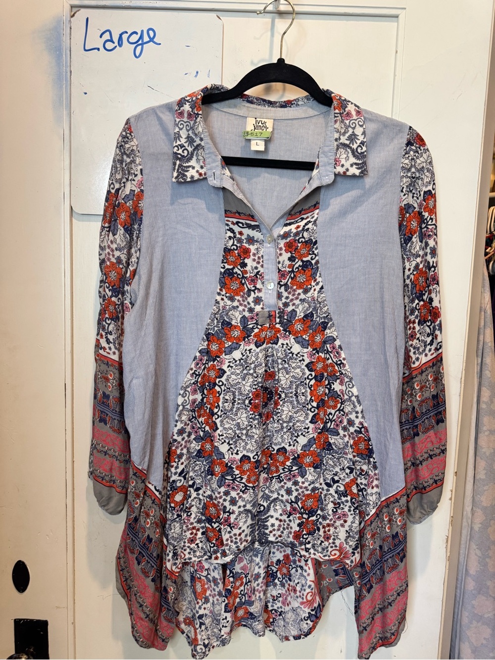 ivy jane Light Blue Floral Patchwork Tunic with Red & Navy Accents